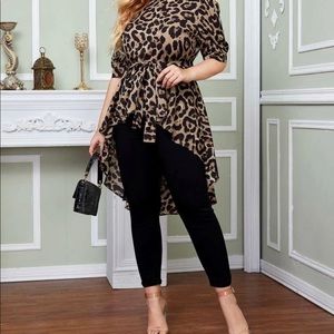 High Low Hem Belted Leopard Top